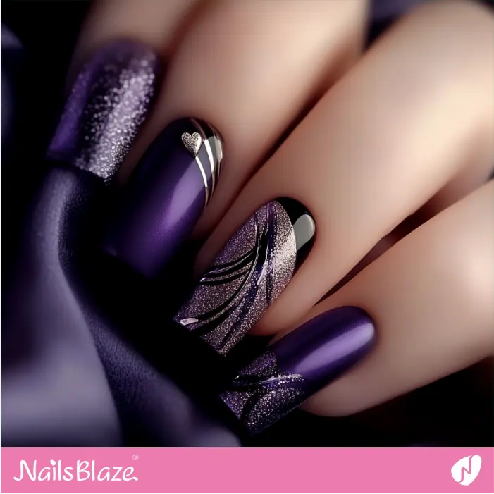 Chic Purple Nails with a Dainty Heart and Glitter | Purple Valentine Nails- NB7481