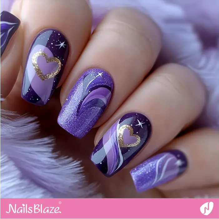 Short Mystical Purple Nails for Valentine's Day | Purple Valentine Nails- NB7482