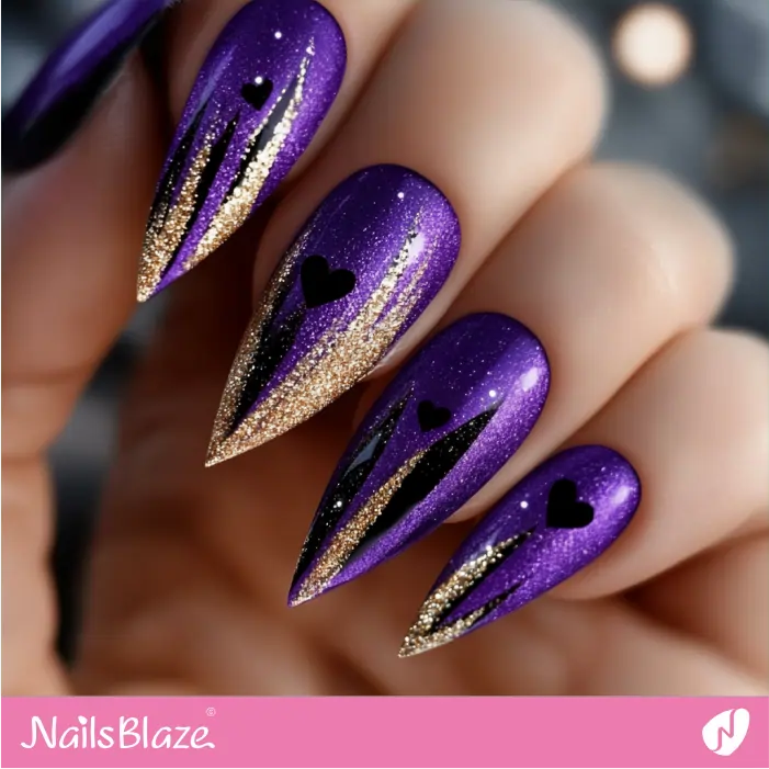 Glitter Design Purple Stiletto Nails | Purple Valentine Nails- NB7469