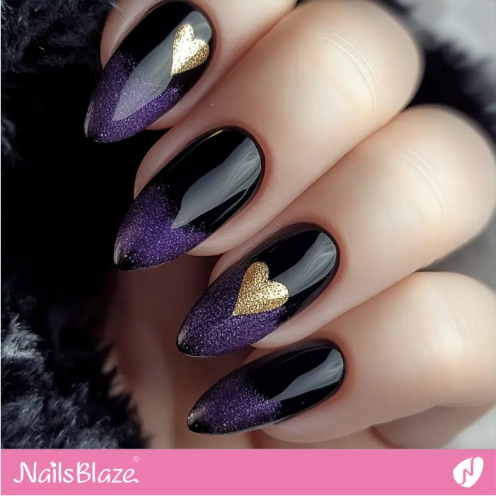 Purple and Black Nails with Heart Design | Purple Valentine Nails- NB7471