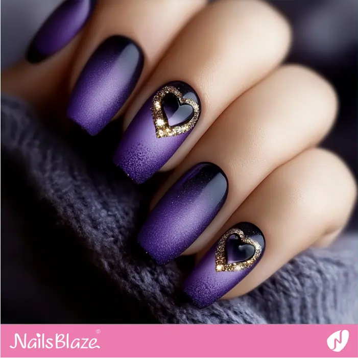 Ombre Purple Nails with 3D Heart | Purple Valentine Nails- NB7473