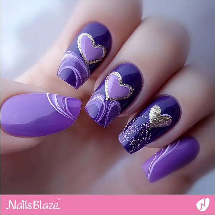 Glitter and Swirl Design for Purple Nails | Purple Valentine Nails- NB7475