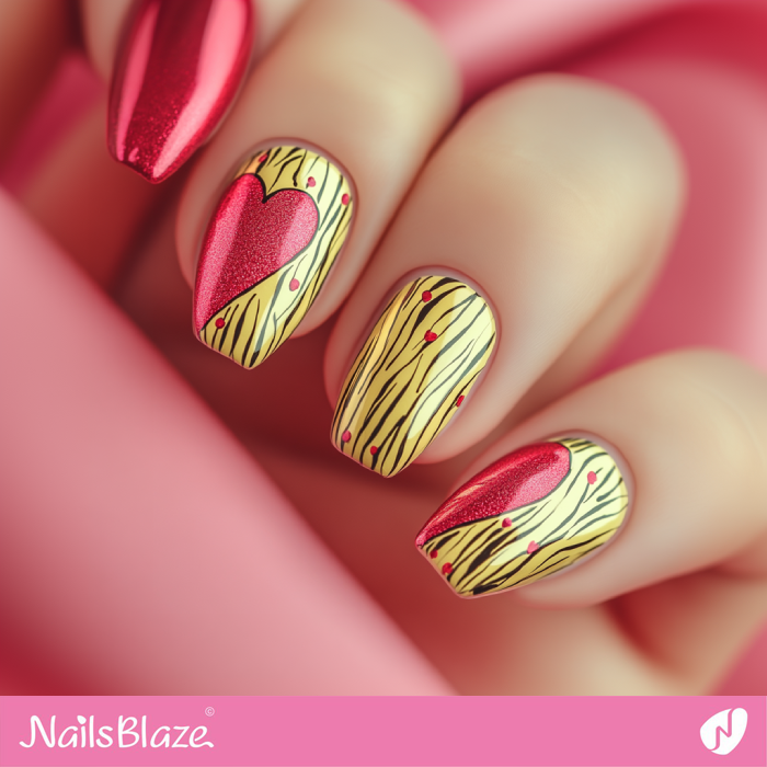 Red Accents for Short Yellow Nails | Red Valentine