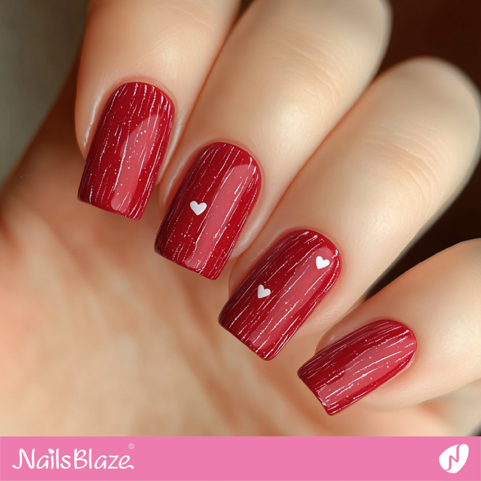 Short Valentine Red Nails with Tiny Hearts | Red Valentine's Nails - NB7276