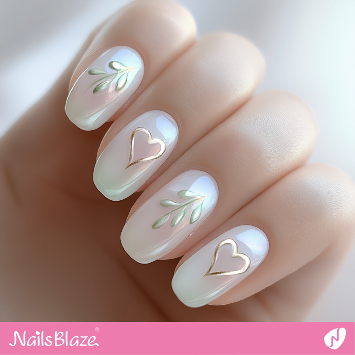 Pearly White Nails with Hearts for Valentine | Simple Valentine's Nails - NB7279