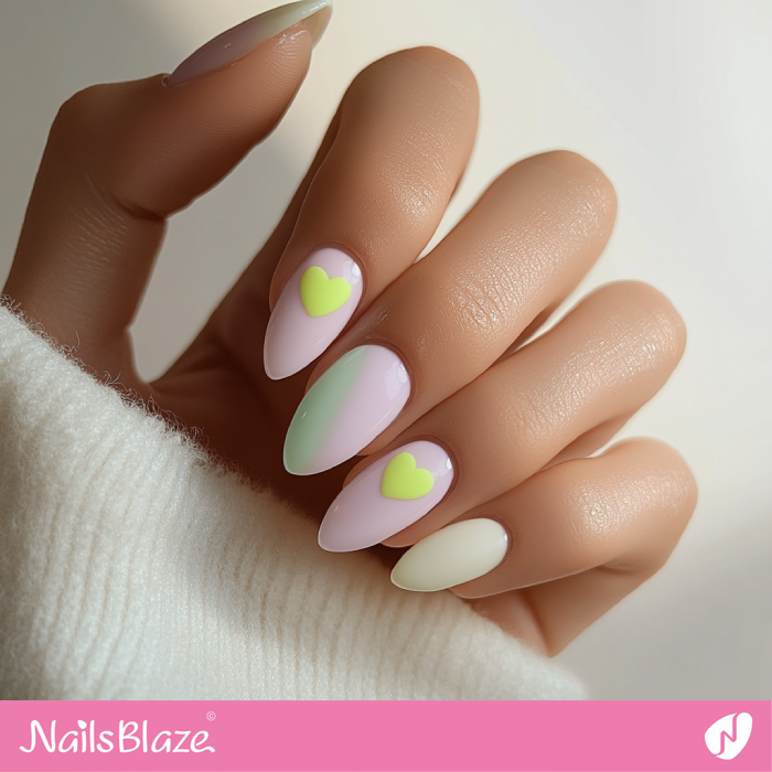 Green Heart Design for Valentine Pastel Nails | Simple Valentine