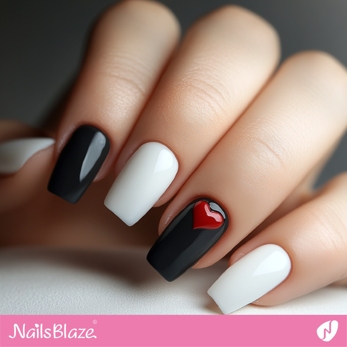 Valentine Black and White Nails | Simple Valentine