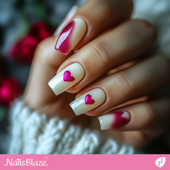 Pink Heart Design for White Nails | Simple Valentine's Nails - NB7280