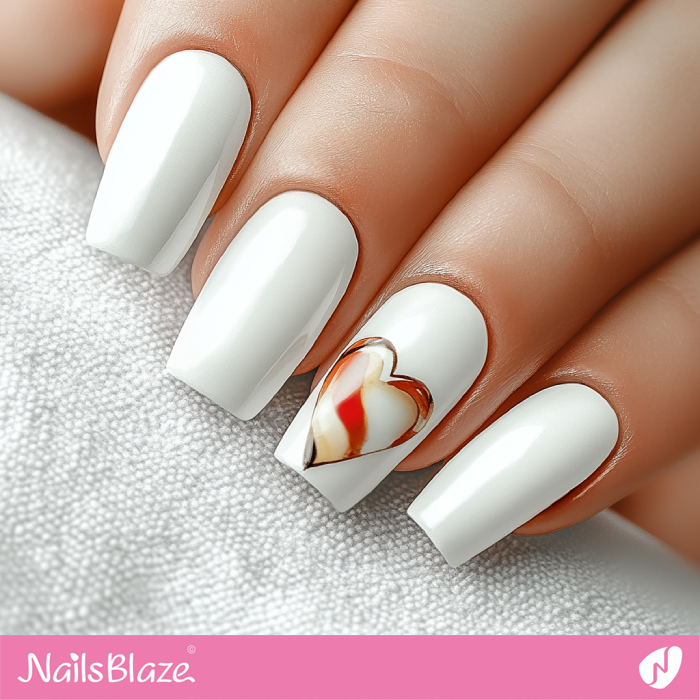 White Nails with A Watercolor Heart | Simple Valentine's Nails - NB7281