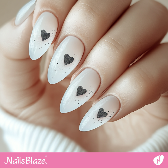 Black Heart Valentine Nails | Simple Valentine's Nails Design - NB7283