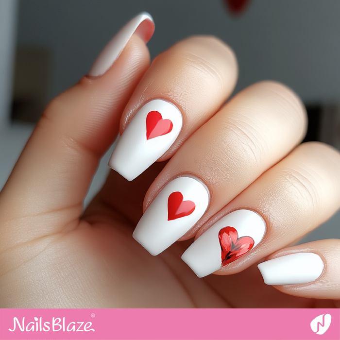 Simple Red Heart Design for White Nails | Simple Valentine