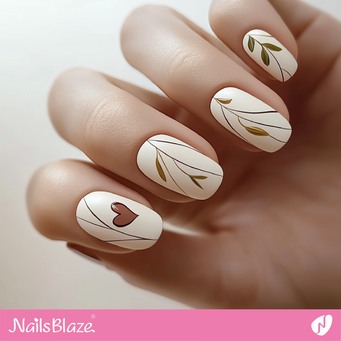 Matte Nature-Inspired Nails with A Heart | Simple Valentine