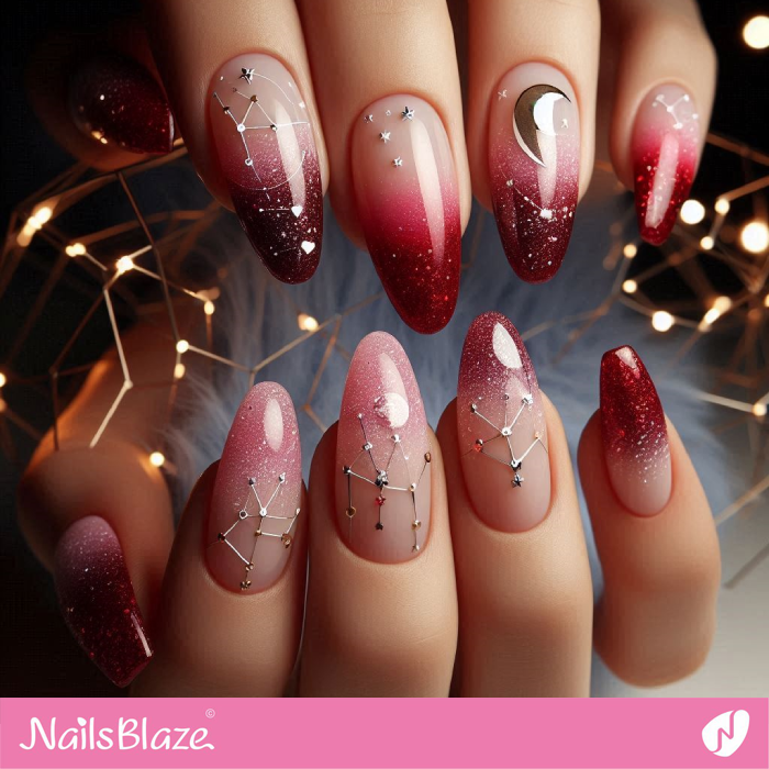 Celestial Nails with Zodiac Constellation Design | Valentine's Starry Night Nails - NB7168