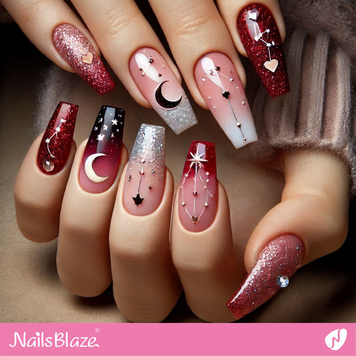 Starry Night Nails Glitter Design | Valentines Starry Night Nails - NB7171