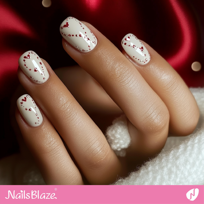 Valentine White Nails with Tiny Hearts | White Valentine