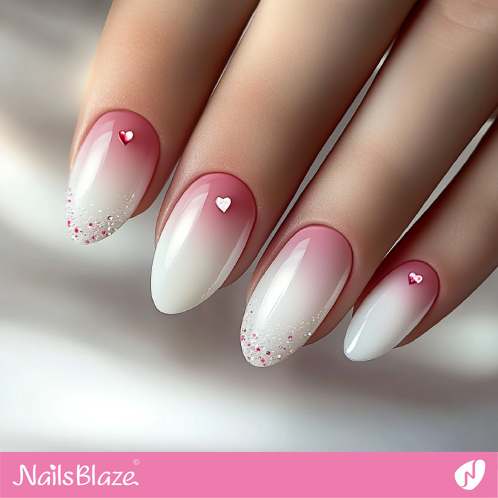 Short Almond Nails with Hearts for Valentine | White Valentine's Nails- NB7342