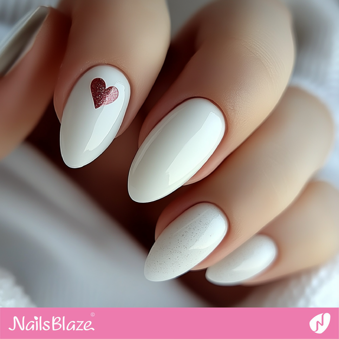 Simple Valentine Nails Design with a Heart | White Valentine