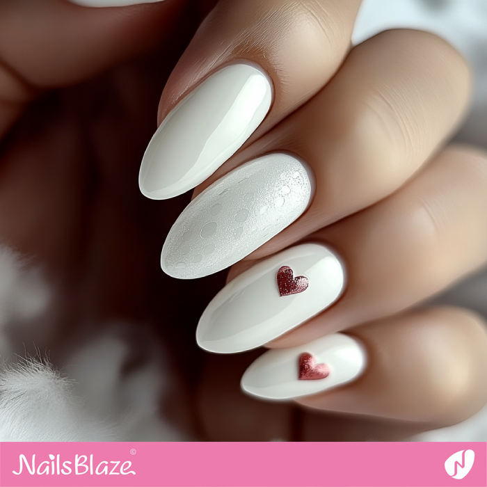 White Almond Nails 3D Heart Design | White Valentine