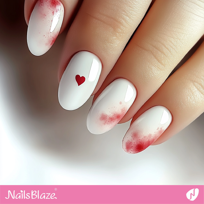 Heart Accent for White Oval Nails Design | White Valentine