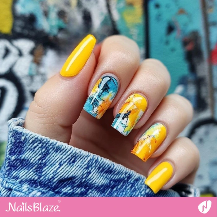 Yellow Nails Watercolor Design | Watercolor Nails - NB5444