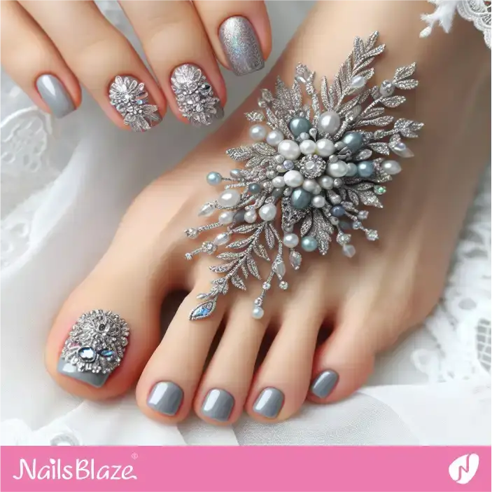 Slate Gray Color Toenail Design for Bridesmaid| Wedding-NB-D-555