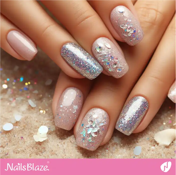 Glitter and Crystal Nail Design for Beach Wedding| Wedding-NB-D-399