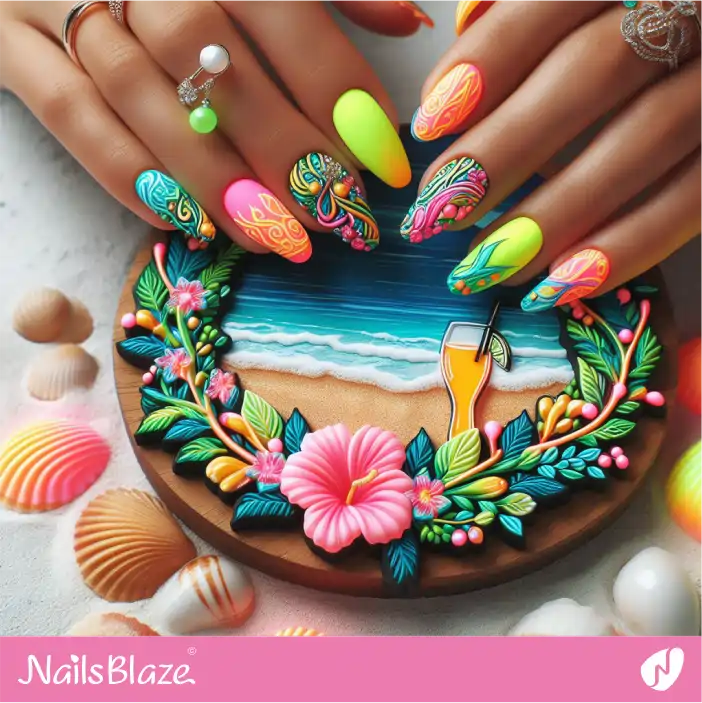 Colorful Neon Nail Design for Beach Wedding| Wedding-NB-D-391