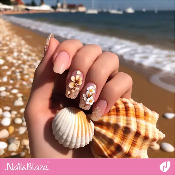 Flower Nail Design for Beach Wedding| Wedding-NB-D-396