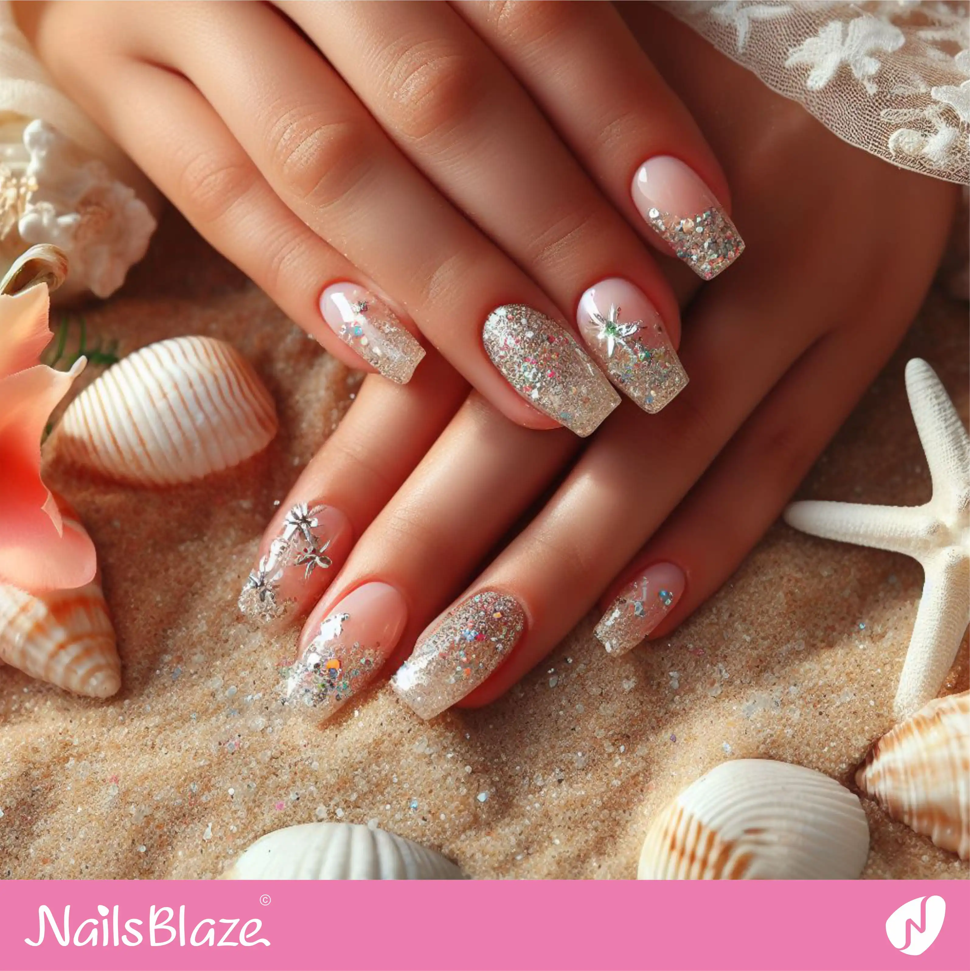 Beach Wedding Glitter Nails | Wedding-NB-D-32