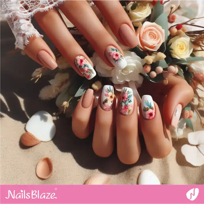 Beach Wedding Flower Nail Art| Wedding-NB-D-372