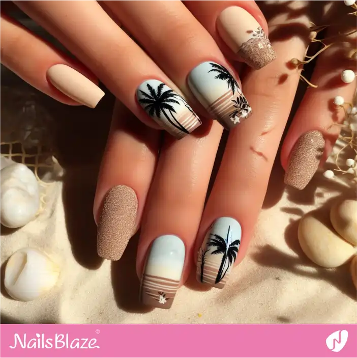 Beach Wedding Palm and Sand Nail Design| Wedding-NB-D-377