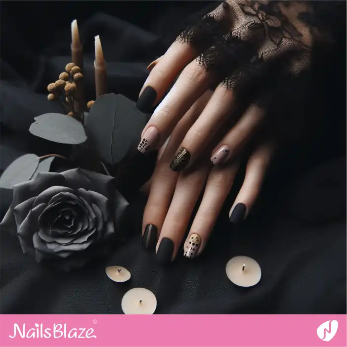 Dark Theme Matte Nail Design for Boho Wedding |Wedding-NB-D-474
