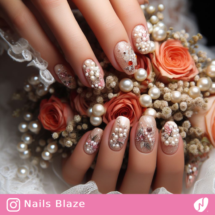Boho Wedding Pearl Design Nails | Wedding-NB-D-30