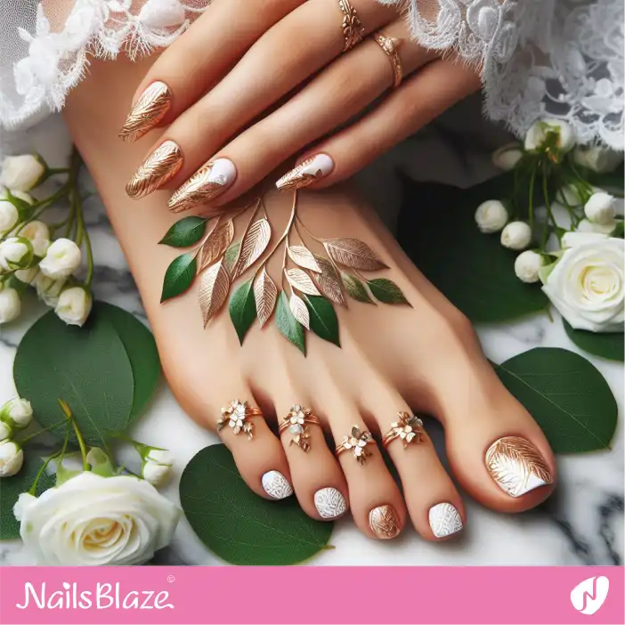 Bridal Shower Gold Foil Pedicure Nail Design| Wedding-NB-D-612
