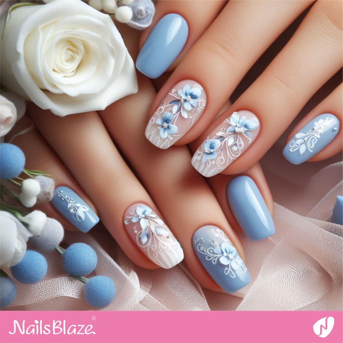 Bridal Shower Blue Theme Nail Design | Wedding-NB-D-86