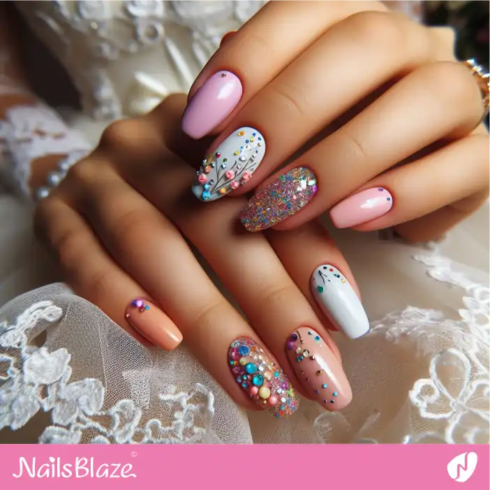 Embellished Bride Nail Design with Studs and Confetti| Wedding-NB-D-536