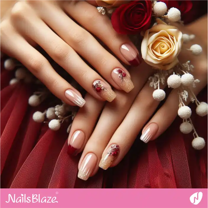 Bridesmaid Glitter Ombre Nail Design with Red French| Wedding-NB-D-538
