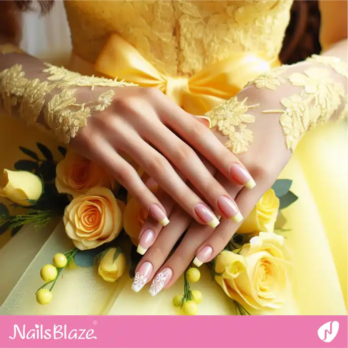 Yellow French Nail Design for Bridesmaid| Wedding-NB-D-542