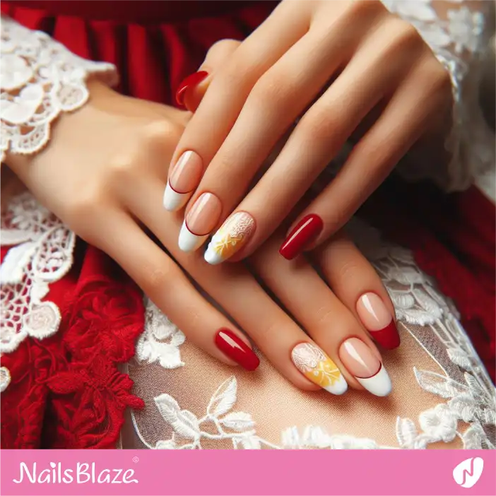 Bridesmaid White and Red French Nail Design| Wedding-NB-D-601