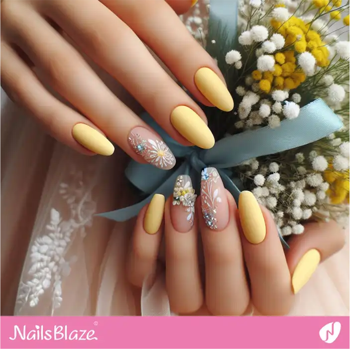 Bridesmaid Yellow Matte Crystal Nail Design| Wedding-NB-D-551
