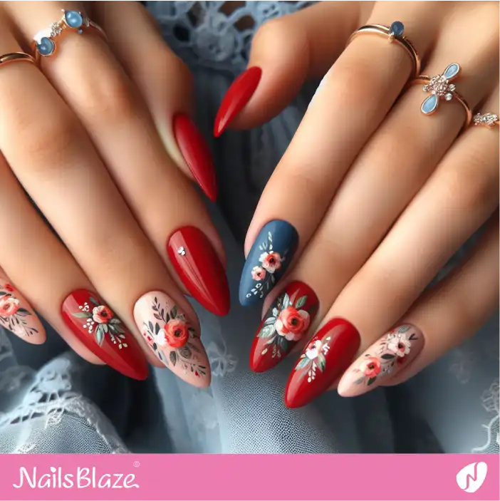 Floral Red Nail Design for Bridesmaid| Wedding-NB-D-554