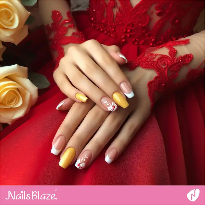 French Nail with Accent Design for Bridesmaid| Wedding-NB-D-560