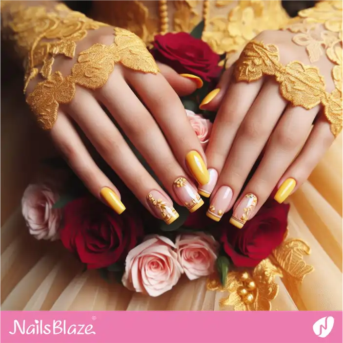 Bridesmaid Yellow French on Nude Nail Design| Wedding-NB-D-566