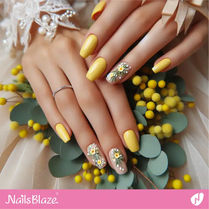 Yellow Theme Nails with Flower Design for Bridesmaid| Wedding-NB-D-573