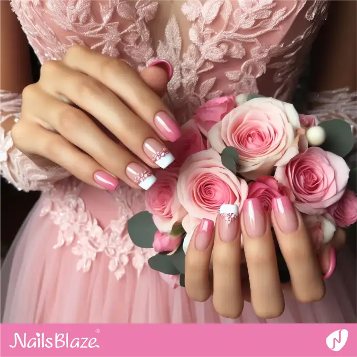 Pink Theme French Nail Design for Bridesmaid| Wedding-NB-D-574