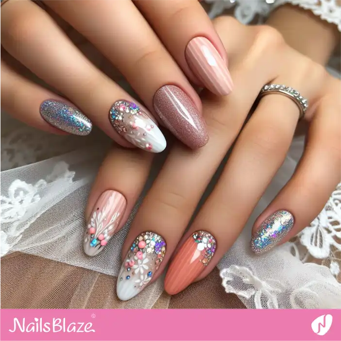 Blush Pink Confetti and Glitter Nail Design for Bridesmaid| Wedding-NB-D-580
