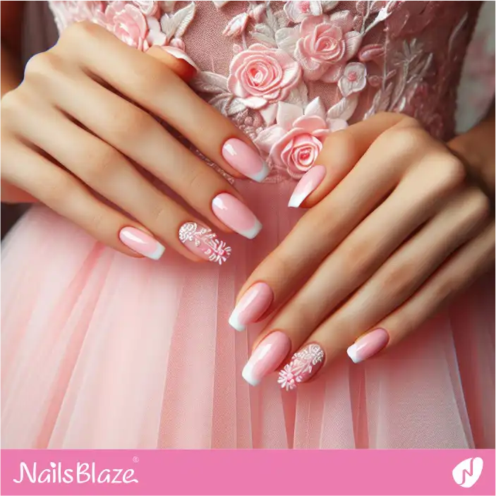 Bridesmaid Pink Nails with French Design| Wedding-NB-D-584
