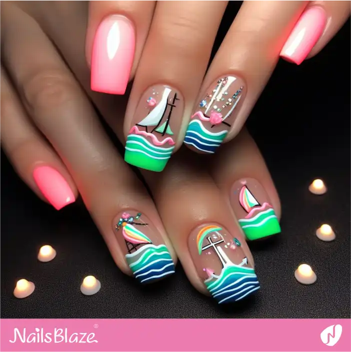 Cruise Wedding Neon Nail Art| Wedding-NB-D-358