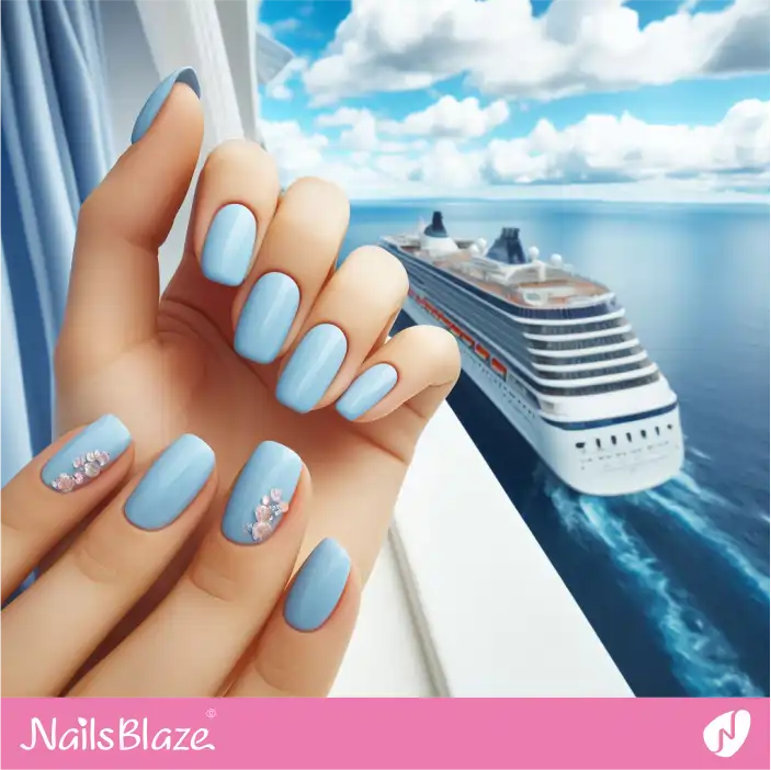 Cruise Wedding Minimal Sky Blue Nail Design| Wedding-NB-D-364