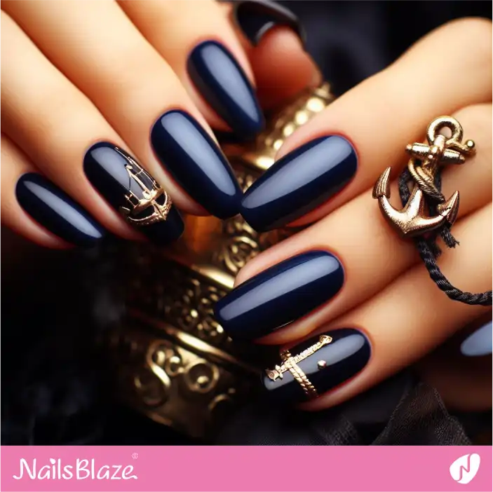 Cruise Wedding Deep Navy Blue Nail Design| Wedding-NB-D-373